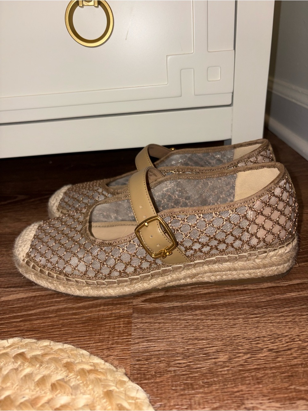 Sam Edelman Beige Woven Espadrille Flats with Gold Buckle - Picture 3 of 6